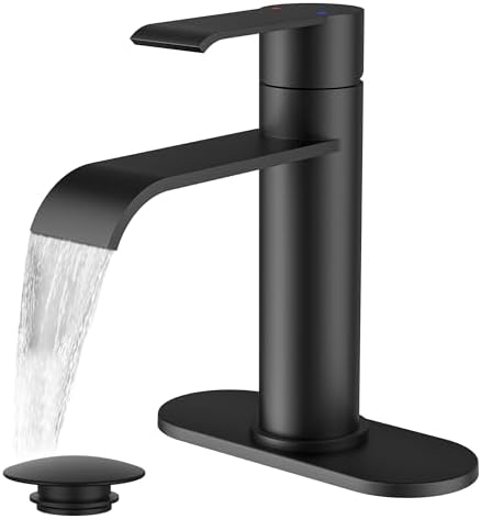 FORIOUS Waterfall Bathroom Faucet Single Hole Matte Black by FORIOUS