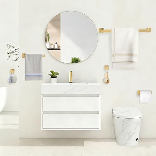 TURS Brushed Gold Bathroom Accessory Set 4-Pieces Bathroom Hardware Set Square - Image 5