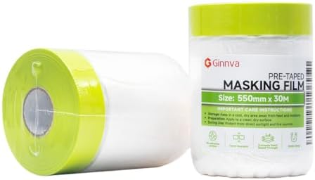 Pre-Taped Masking Film, Transparent Paint Protection Plastic Sheeting by GGINNVA