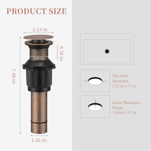 15/8" Bathroom Faucet Vessel Vanity Sink Pop Up Drain Assembly Stopper - Image 2