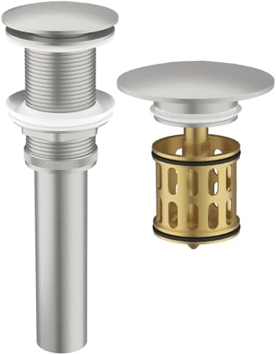 Bathroom Pop up Drain Without Overflow, Brushed Nickel, No Overflow by HEROBAI