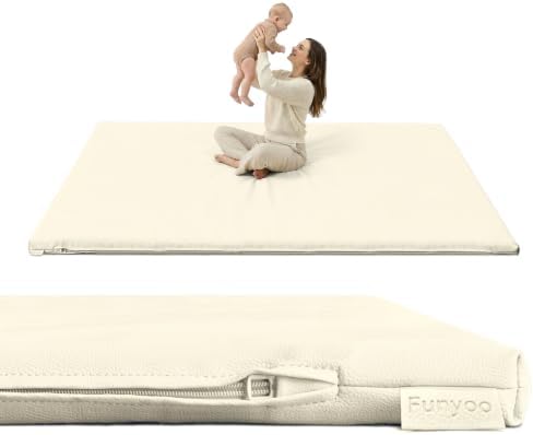Vegan Leather Baby Play Mat, 71x59 Thick Cushioned Waterproof Playpen Mat by Funyoo