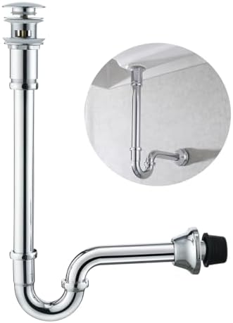 Brass P Trap with Pop Up Drain Stopper With Overflow, U-Shape 1 1/4 Slip Joint by SEABEFORE