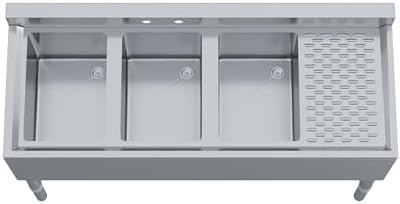 AmGood 48 in. x 18-3/4 in. Three Compartment Under Bar Sink - Image 5
