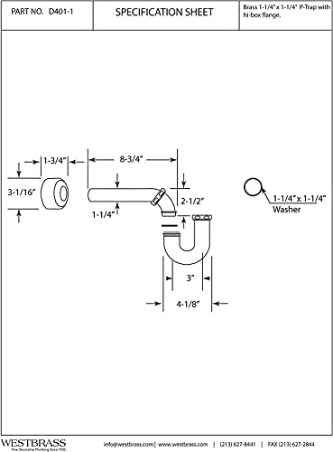 Westbrass D401-1-20-62 1-1/4" 17 ga. Brass P-Trap - Image 2