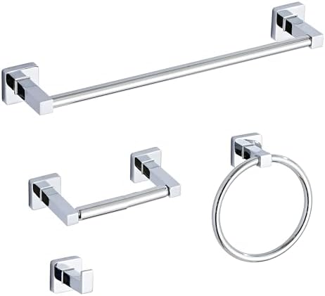 Chrome Bathroom Hardware Set 4 Pieces, Towel Bar Set Stainless Steel Wall by bluebyrne