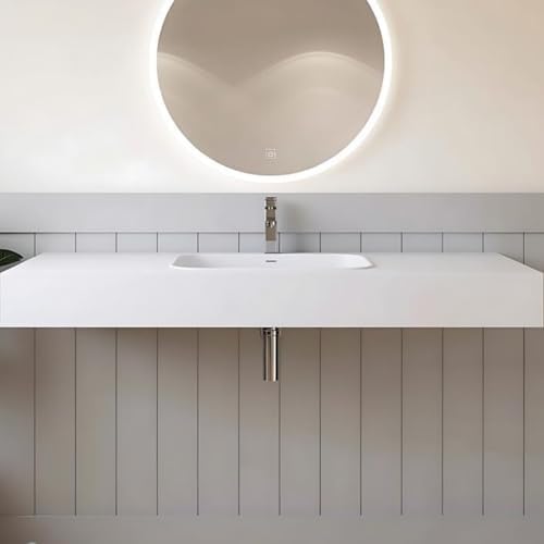 59" x 21.6" Wall-Mounted Stone Resin Rectangular Vessel Sink - Image 3