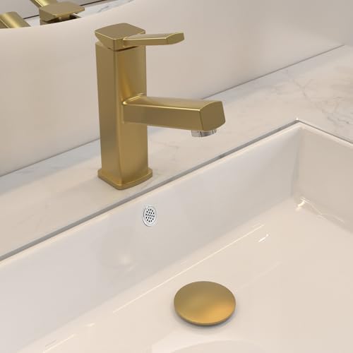 Bathroom Pop up Drain with Overflow, Brushed Gold, with Overflow - Image 5
