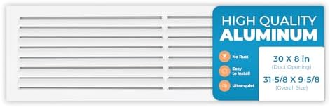 Rustproof 30 x 8 Inch Aluminum Vent Cover – Quiet Return Air Grille by Air360