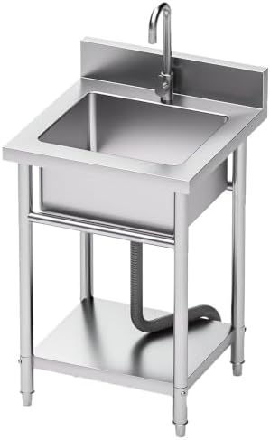 20" Stainless Steel Utility Sink, Freestanding Single Bowl Garage Sink by EHVCISTQProductShowcase