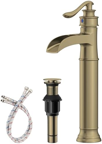 Homevacious Vessel Sink Faucet Brushed Gold Waterfall Tall Bathroom Faucet by Homevacious