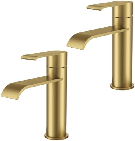 FORIOUS Waterfall Bathroom Faucet Single Hole Brushed Gold 2 Pack by FORIOUS