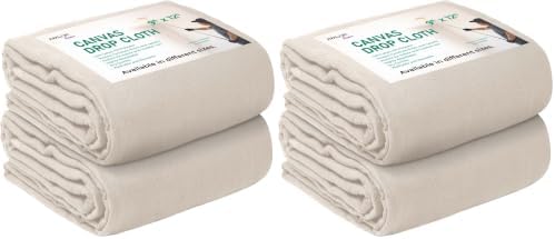 Canvas Drop Cloth for Painting 9x12 feet Pack of 4-8oz Painters Drop Cloths for by Unknown