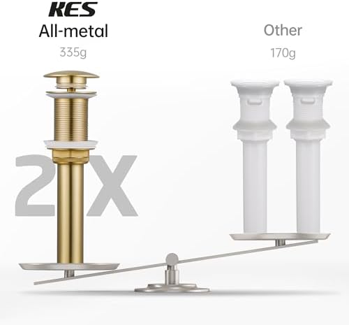 KES Pop Up Sink Drain Stopper Without Overflow, Brushed Gold 2 Pack - Image 3
