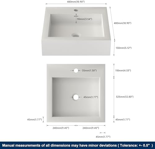 Small Vessel Sink, Stone Resin 19" x 19" Wall Mount Bathroom Sink - Image 2
