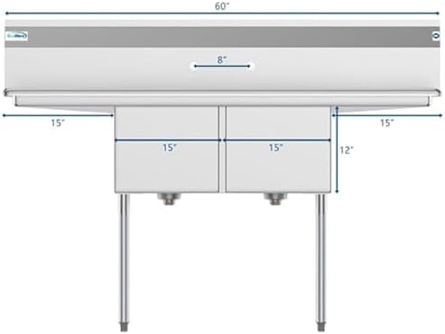 KoolMore 2 Compartment Stainless Steel NSF Commercial Kitchen Prep & Utility - Image 6