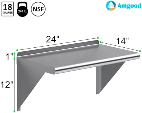 AmGood 14 in. x 24 in. Stainless Steel Wall Mount Shelf - Image 3