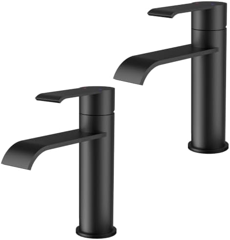 FORIOUS Waterfall Bathroom Faucet Single Hole Matte Black 2 Pack by FORIOUS