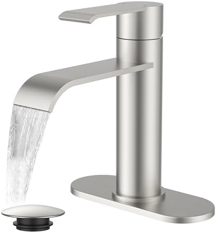 FORIOUS Waterfall Bathroom Faucet Single Hole Brushed Nickel by FORIOUS