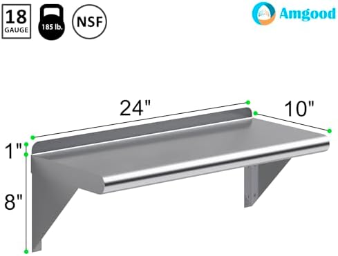 AmGood 10 in. x 24 in. Stainless Steel Wall Mount Shelf - Image 3