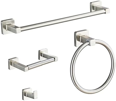 Brushed Nickel Bathroom Hardware Set 4 Pieces, Towel Bar Set Stainless Steel by bluebyrne
