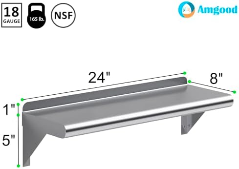 AmGood 8 in. x 24 in. Stainless Steel Wall Mount Shelf - Image 3