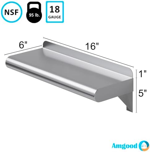 AmGood 6 in. x 16 in. Stainless Steel Wall Mount Shelf - Image 3