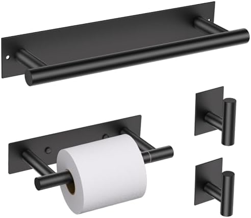 Lairuier Matte Black Bathroom Hardware Set, Adhesive or Screw Wall Mounted by LairuierBathroomHardwareSet