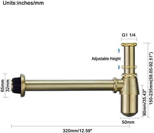 Bathroom Bottle P Trap Waste Pipe 1-1/4 inch Slip Inlet Drain, Lavatory - Image 4
