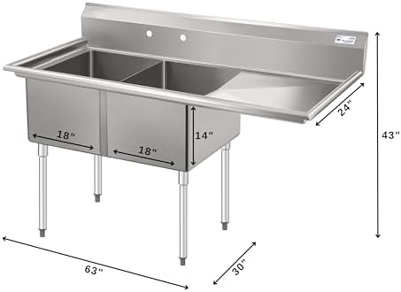 KoolMore 63 in. 18-Gauge 2-Compartment Commercial Sink - Image 3