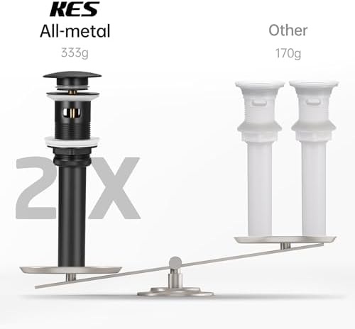 KES Bathroom Sink Drain with Overflow Pop Up Matte Black Brass & Stainless - Image 3