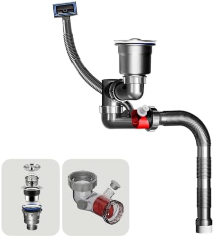Single Sink Kitchen Sink Drain Kit Space Saving Flexible Drain Pipe Flexible by QruiLanTu