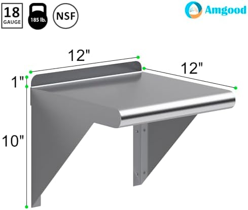AmGood 12 in. x 12 in. Stainless Steel Wall Mount Shelf - Image 3