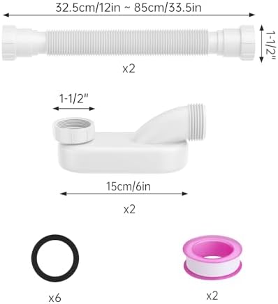 2 Pack Flexible Bathtub Drain Kit, 1-1/2 Inch Low Profile Flat P Trap, - Image 2
