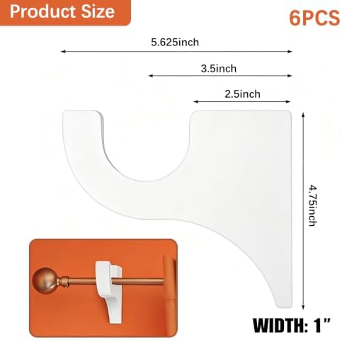 6 Pack White Curtain Hooks for Wall, Wooden Shower Rod Holder - Image 2