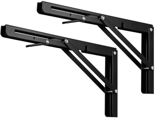 12 Inch Black Folding Shelf Brackets, 2 Pack Metal Heavy Duty Shelf Bracket by ANDICEQY
