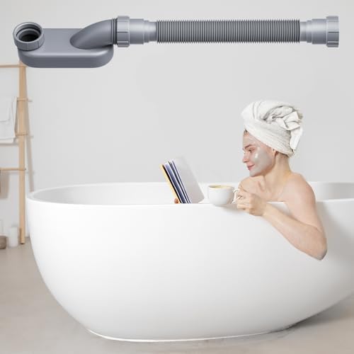 2 Pack Flexible Bathtub Drain Kit, 1-1/2 Inch Low Profile Flat P Trap, - Image 4