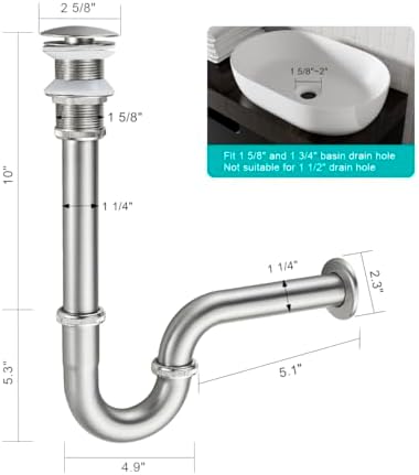 Bathroom Sink U Shape Bottle Trap Complete Set, Adjustable 1-1/4 Bottle P-Trap - Image 3