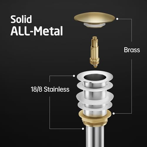 KES Pop Up Sink Drain Stopper Without Overflow, Brushed Gold 2 Pack - Image 2