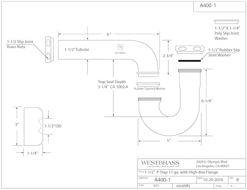 Westbrass A400-1-05 1-1/2" OD 17 gauge P-Trap - Image 4