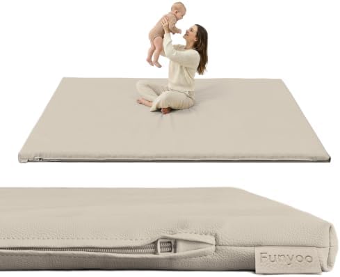 Vegan Leather Baby Play Mat, 71x59 Thick Cushioned Waterproof Playpen Mat by Funyoo