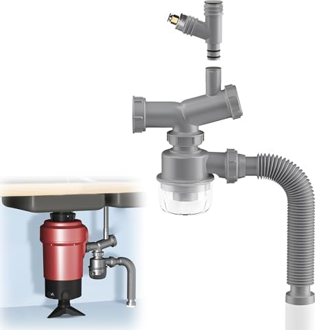 Garbage Disposal Drain Kit, Kitchen Sink P-Trap Drain Kit 1 1/2, Space Saving by QruiLanTu