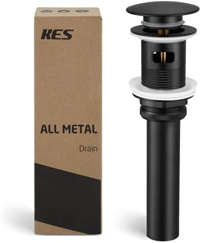 KES Bathroom Sink Drain with Overflow Pop Up Matte Black Brass & Stainless by KES