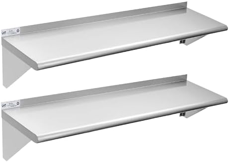 Hally Stainless Steel Shelf 2 Pack Wall Mounted Metal Shelves 12"x48" NSF by HallySinksTablesH