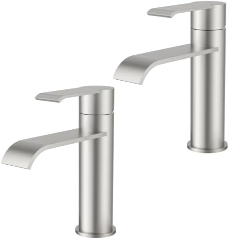 FORIOUS Waterfall Bathroom Faucet Single Hole Brushed Nickel 2 Pack by FORIOUS