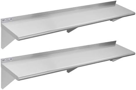 Hally Stainless Steel Shelf 2 Pack Wall Mounted Metal Shelves 12"x60" NSF by HallySinksTablesH