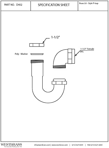 Westbrass D402LA-26 1-1/2" Brass LA Code P-Trap, Polished Chrome - Image 2