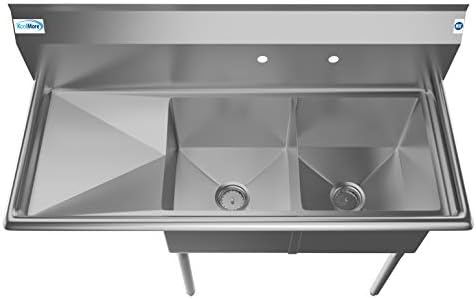 KoolMore 2 Compartment Stainless Steel NSF Commercial Kitchen Prep & Utility - Image 2