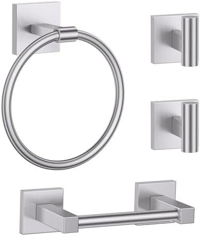 Brushed Nickel Bathroom Accessories, Toilet Paper Holder, Towel Ring & Hook by LairuierBathroomHardwareSet