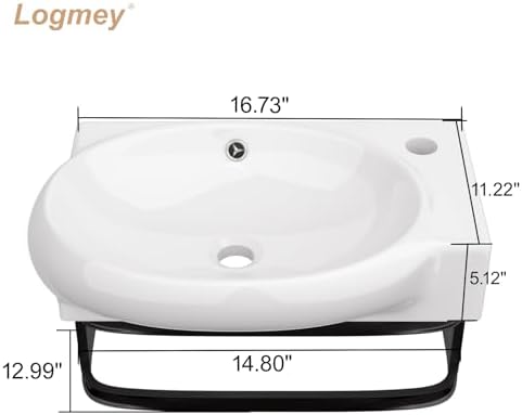 Logmey 17 Inch Wall Mount Corner Bathroom Sink 16.73"x11" Floating Sinks White - Image 5